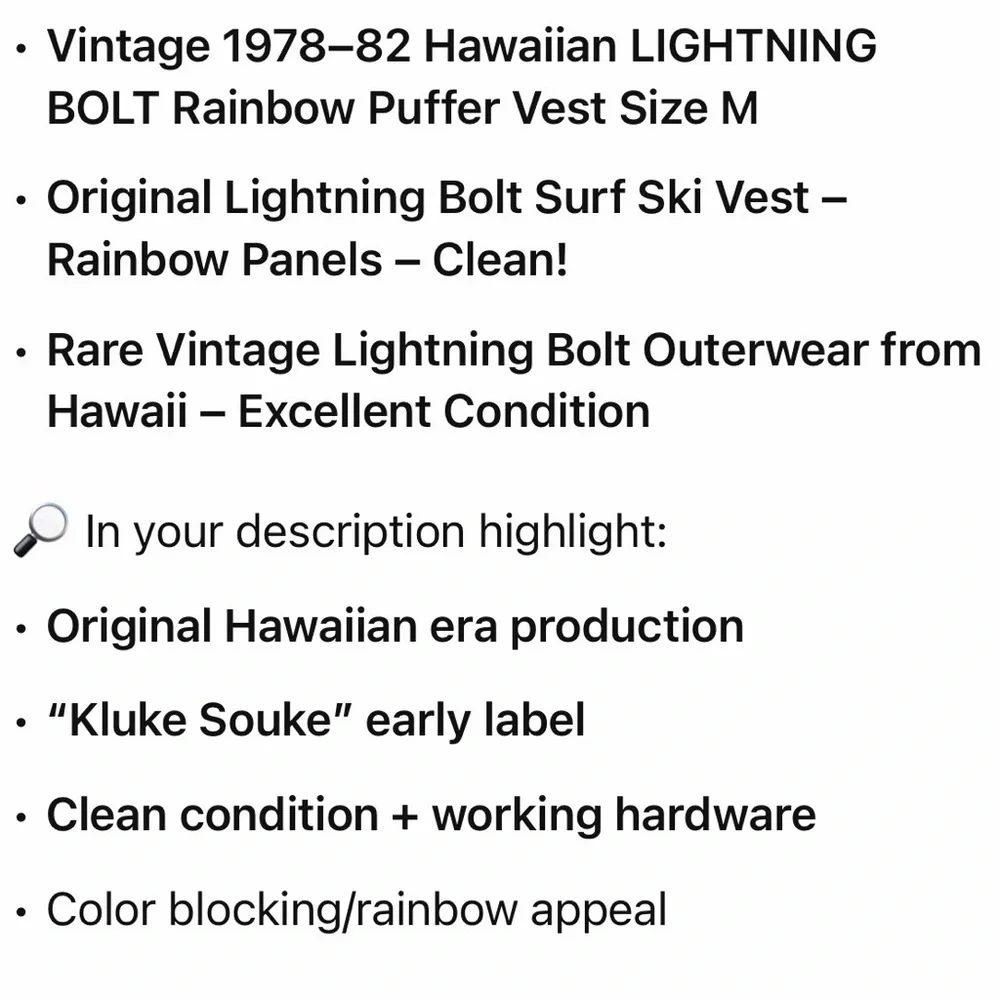 RARE Vintage Late 70s Lightning Bolt Hawaiian Production Rainbow Puffer Vest, M - Picture 10 of 10